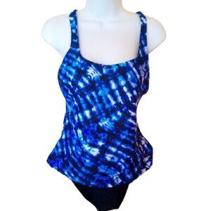 SPEEDO Blue and Black 2 piece Tankini Size 8 NEW NWT
